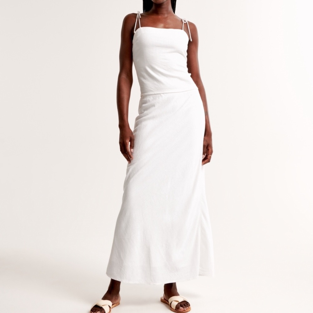 Abercrombie & Fitch White Linen-Blend Column Maxi Skirt